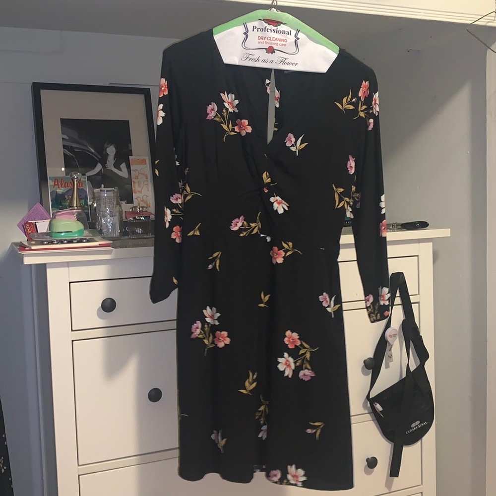 black long sleeve floral dress